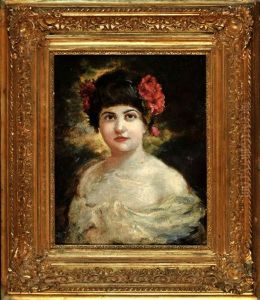 Portrait Einer Dame Mit Roten Rosen Im Haar