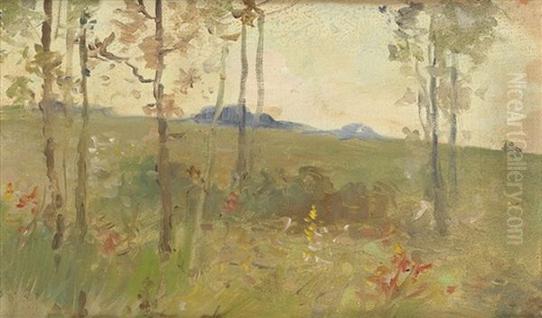 Arcadian Scene With Young Lovers In A Landscape (+ Landscape With Flowers And Trees, Oil On Canvas) - view 1