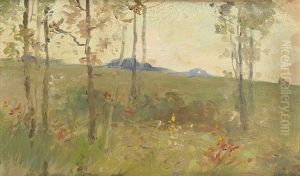 Arcadian Scene With Young Lovers In A Landscape (+ Landscape With Flowers And Trees, Oil On Canvas)