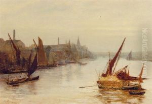 Wharf Buildings By The Thames by Charles Edward Holloway