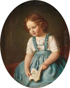 Girl Seated Holding A Book by Heinrich Hollpein
