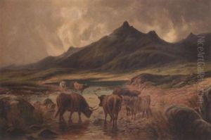 Landscape With Cows And Mountains by William Perring Hollyer