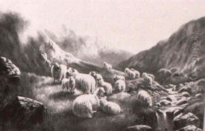 Sheep In A Highland Landscape by William Perring Hollyer