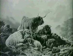 Highland Cattle In A Mountainous Landscape by William Perring Hollyer
