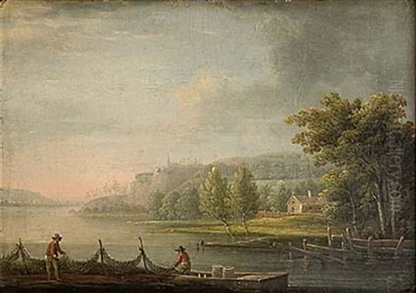 Insjolandskap Med Fiskare - view 1