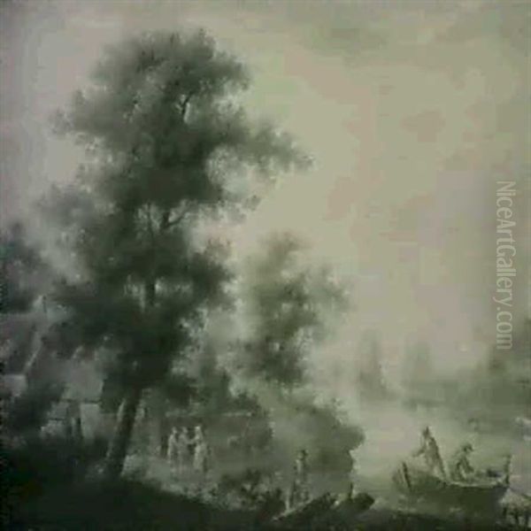 Sommarlandskap Med Fartyg, Byggnader Och Figurer - view 1