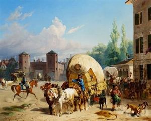 Carriages In Front Of An Inn Close To Oneof The Town Gates Of Munich by Christian Frederik Holm