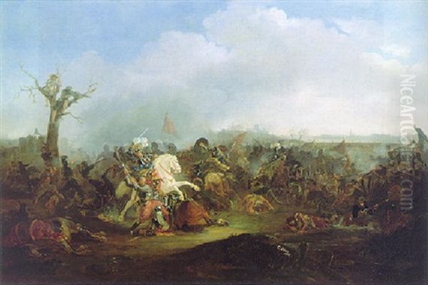 Battle Scene, With A Distant View Of A City Beside A River Beyond - view 1