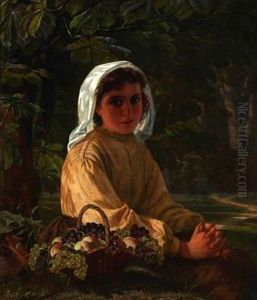 An Italian Girl With Grapes Sitting Under A Chestnut Tree