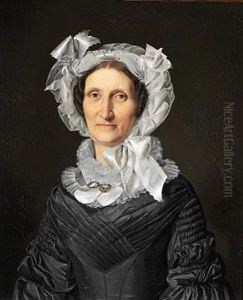 An Elegant Woman In A Black Dress And A White Bonnet With Bows