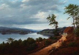 Landscape With A View Of The Silkeborg Lakes (+ Sketch, Verso) by Peder Holm