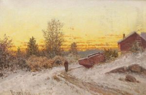 Landskap Med Kvinna Gaende Langs Byvag by Philip Barlag