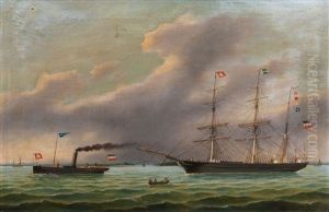 Die Dreimastbark Titania Am Tau Des Schleppers Ryhope Auf Der Elbe