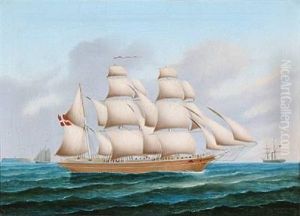 A Danish Bark On Open Sea
