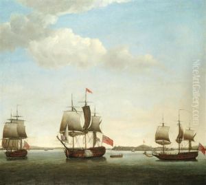 Commodore James In The Protector With Revengeand The Grab Bombay Off Gheriah, India, April 1755 by Francis Holman