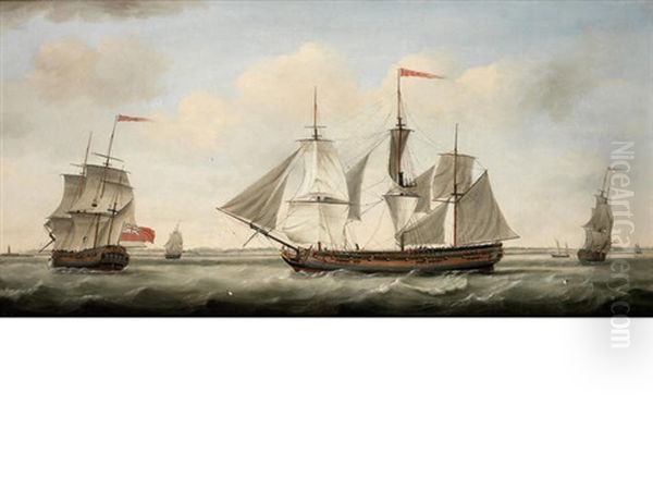 The London Merchantman Adamant In Three Positions Off The Coast, Probably The Thames Estuary - view 1