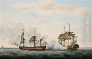 The East India Company's Ship Bridgewater Sucessfully Defending Her Cargo From An Attack By The American Privateer Hampden On Her Way From St. Helena