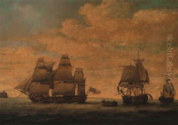 'hyaena' Capturing Three Dutch West Indiamen Off The Island Of St. Eustatius - view 1