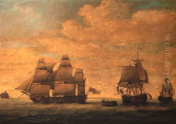 'h.m.s. Hyaena' Capturing Three Dutch West Indiamen Off St. Eustatius - view 1