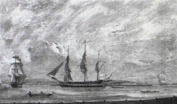Three-masted Ship In Two Positions Off Greenwich - view 1