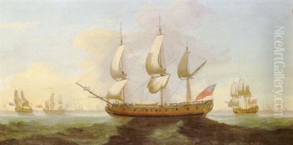 A British Man Of War And Other Shipping In Open Seas - view 1