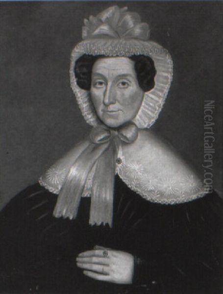Portrait Of A Lady In A Lace Bonnet With Blue Ribbons - view 1