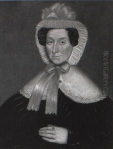 Portrait Of A Lady In A Lace Bonnet With Blue Ribbons by Jonas Holman