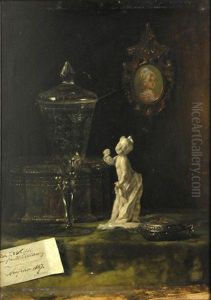 A Still Life With A Porcelain Figure by August Johann Holmberg