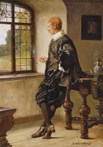 Herr Mit Pfeife Am Fenster by August Johann Holmberg