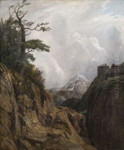 Eselreiter In Hochgebirgslandschaft by August Johann Holmberg