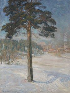 Vinterlandskap Klosterenga Mot Kvaerndalen by Thorolf Holmboe