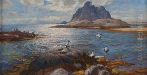 Nordnorsk Kystlandskap Med Sjofugler by Thorolf Holmboe
