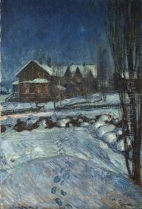 Landscape In Moonlight With A House by Thorolf Holmboe