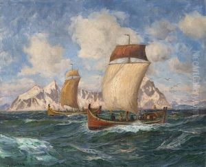 Sailing Boats In Fresh Breeze by Thorolf Holmboe
