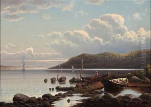 Coastal Scene With A Fisherman by Gustav Holmbom