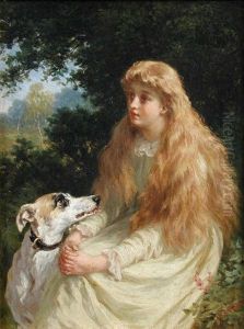 Portrait Of A Young Girl With Her Greyhound by George Augustus Holmes