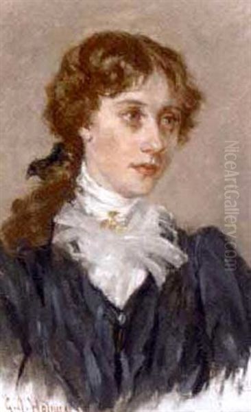 Portrait Of A Young Lady In A Black Dress And White Shirt - view 1