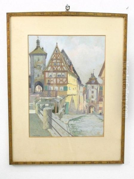 Ansicht Einer Suddeutschen Stadt Mit Stadttoren - view 1