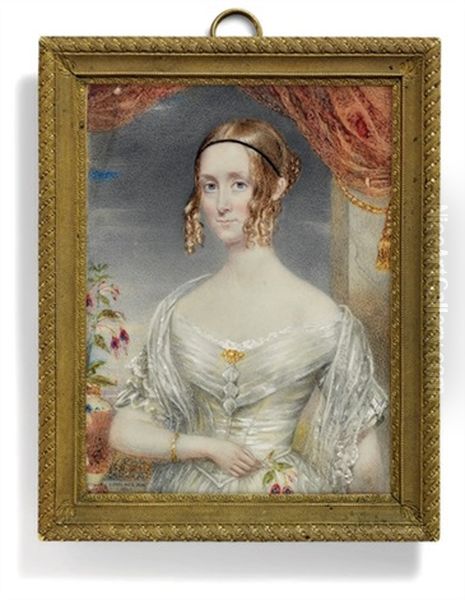 A Young Lady In White Dress, Lace Shawl, Gold Brooch And Bracelet - view 1