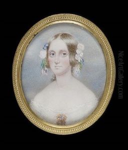 Anne Caroline Perceval, Later Mrs. Houstoun, Wearing White Dress With Gold Brooch Ar Her Corsage, Flowers In Her Hair by James Holmes