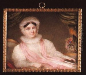 A Young Lady Reclining On A Sofa Holding A Book, A Green Curtain Draped In The Background by James Holmes