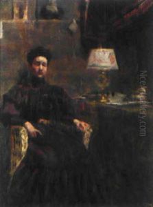 Interior Med Konstnarens Hustru Jeanne I Parisateljen by Vilhelm Holmgren