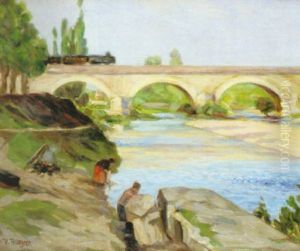 Stenbron Vid Floden Lazerque, Frankrike by Vilhelm Holmgren