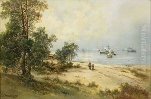 Strandlandskap Med Batar by Josephina Holmlund