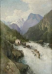 Alplandskap Med Fors by Josephina Holmlund