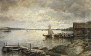 Kustlandskap Med Bryggor Och Batar I Kvallsjus - Motiv Fran Furusund, Stockholms Skargard