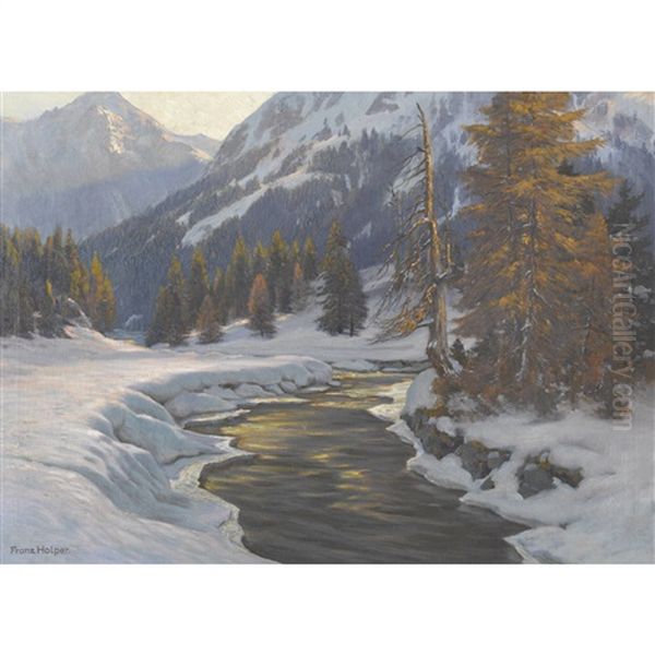 Verschneite Bachlandschaft In Der Abendsonne - view 1