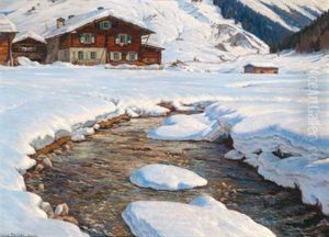 Winterliche Bachlandschaft, Davos by Franz Holper