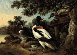 A Wooded River Landscape With Ducks In A Clearing by Francis Barlow
