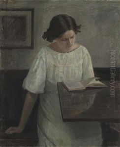 The Artist's Wife In White Reading by Carl Vilhelm Holsoe